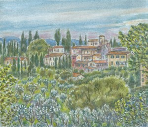 View at Settignano Gouache and watercolour May 2015