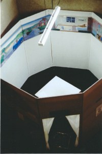 John and Mary on the 9' screens exhibition 1979 with appalling lighting