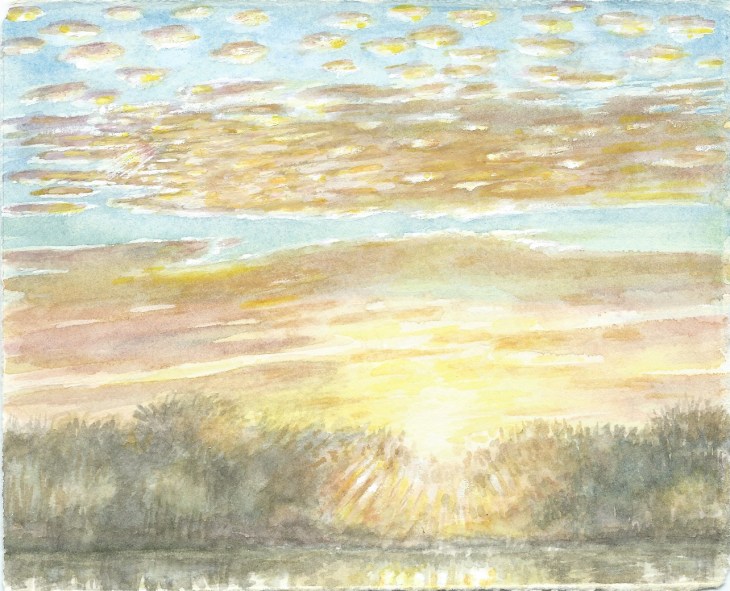 Bright sunrise with cloud formations over the river 3