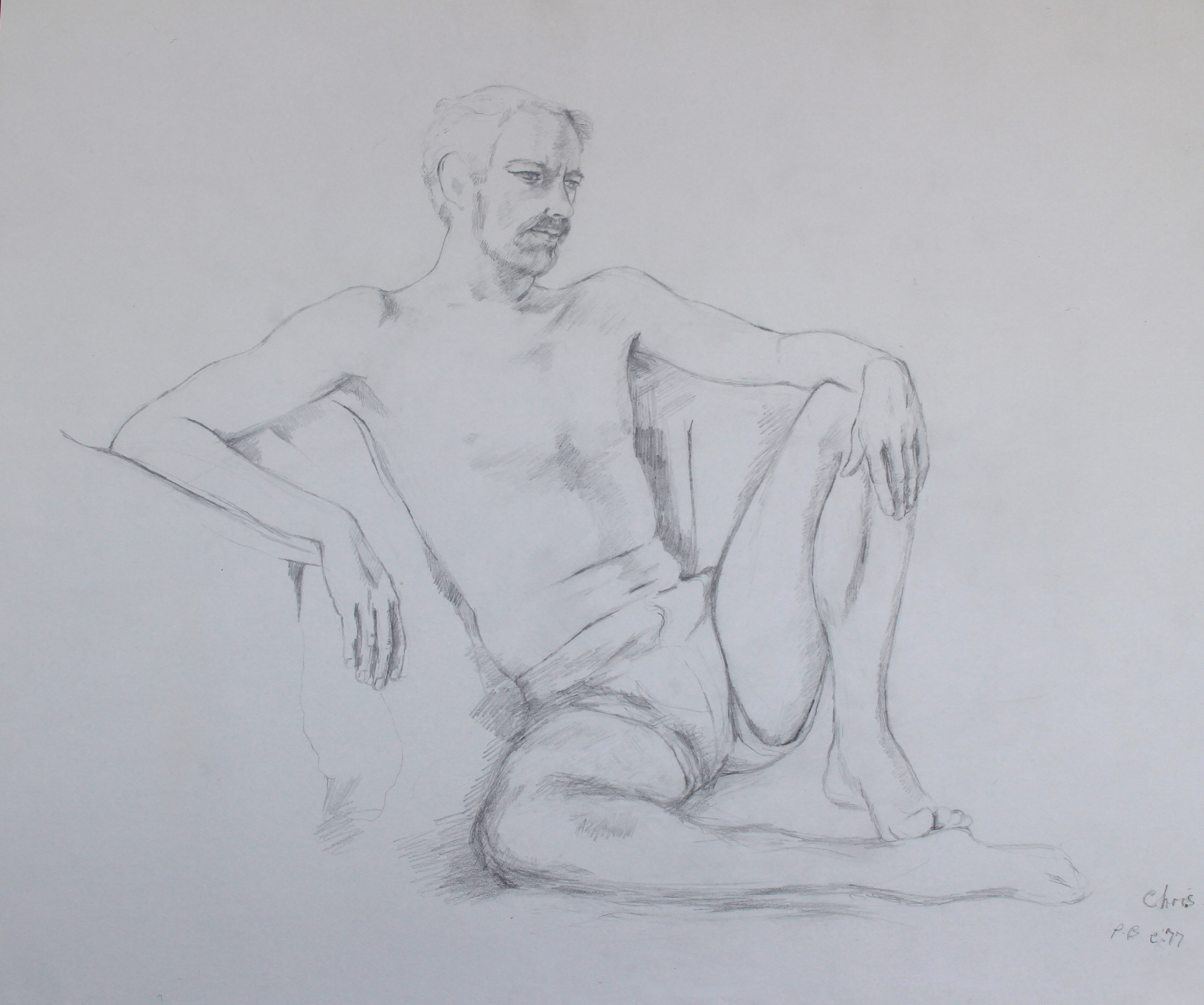 Chris posing at Derek Shiel's Life class 1977