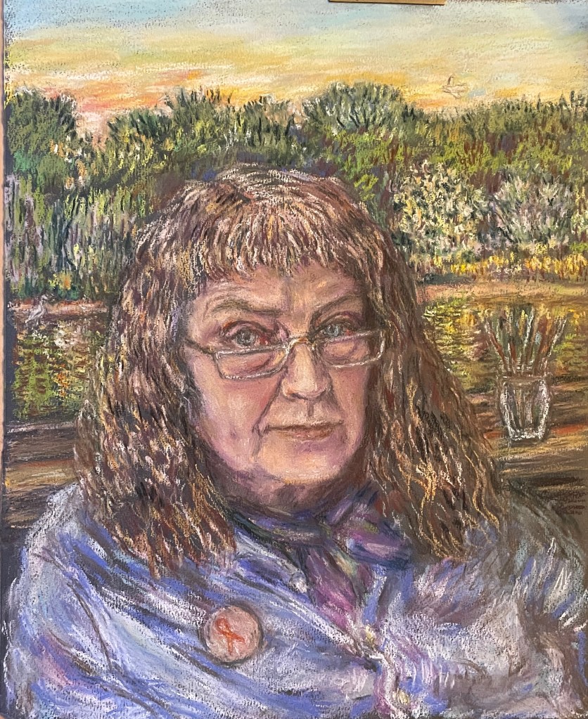 Pastel Self Portrait drawing I did in July after a very bad chest infection and not long after I had Covid and subsequently my MS got worse..